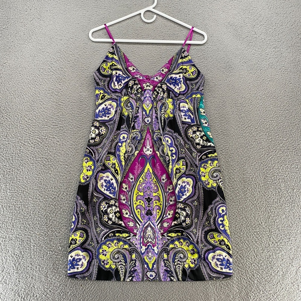 Ice Petite Slip Dress Womens 10P Babydoll Y2K Colorful Trippy Paisley 90s Mini